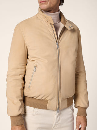 Bomber Jacket in Light Camel-Tone Nubuck Leather 4