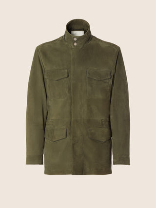 Jacket in Algae Green Suede with Pockets