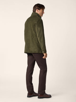 Jacket in Algae Green Suede with Pockets 3