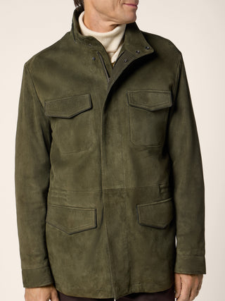Jacket in Algae Green Suede with Pockets 4