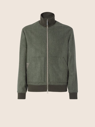 Bomber Jacket in Sage Green Herringbone Wool Cloth