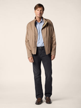 Bomber Jacket in Camel Beige Loro Piana Cashmere Raw Flannel 2