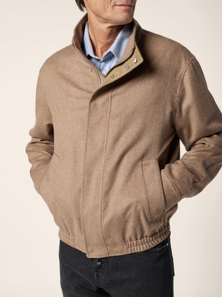 Bomber Jacket in Camel Beige Loro Piana Cashmere Raw Flannel 4