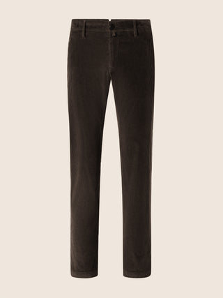 Pantaloni chino Bobby slim in velluto a coste stretch di cotone marrone scuro