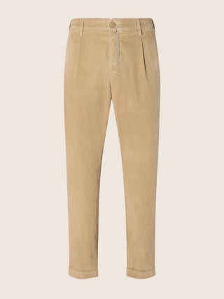 Pantaloni chino Henry slim in velluto a coste stretch di cotone beige khaki