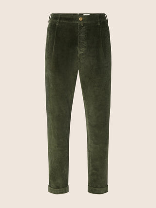 Pantaloni chino Henry slim in velluto a coste stretch di cotone verde alga