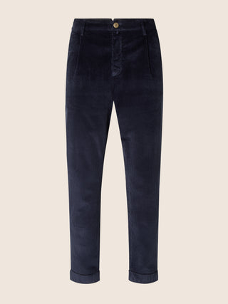Henry Slim Chino Pants in Navy Blue Cotton Stretch Corduroy 1
