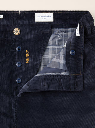 Henry Slim Chino Pants in Navy Blue Cotton Stretch Corduroy 4