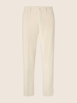 Justin Straight Chino Pants in Off White Wide-Ribbed Cotton and Modal Corduroy