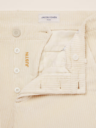 Justin Straight Chino Pants in Off White Wide-Ribbed Cotton and Modal Corduroy 4