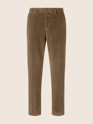 Pantalones chinos Justin rectos de terciopelo stretch de canalé ancho de algodón y modal beige caqui 1