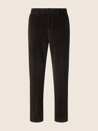 Pantalón chino Justin recto de terciopelo stretch de canalé ancho de algodón y modal marrón oscuro 1