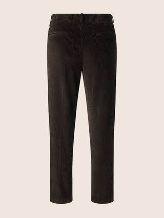 Pantalón chino Justin recto de terciopelo stretch de canalé ancho de algodón y modal marrón oscuro 3