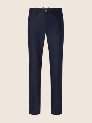 Pantaloni chino Bobby slim in flanella di lana comfort Vitale Barberis Canonico blu navy mélange