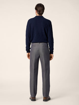 Justin Straight Chino Pants in Blue Melange Wool and Cotton Denim-Effect Fabric 4