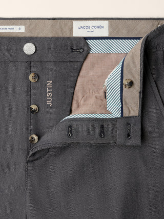 Justin Straight Chino Pants in Blue Melange Wool and Cotton Denim-Effect Fabric 5