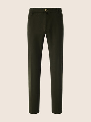 Gray Regular Chino Pants in Olive Green Melange Wool Comfort Flannel 1