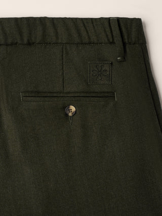 Gray Regular Chino Pants in Olive Green Melange Wool Comfort Flannel 3