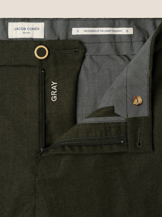 Gray Regular Chino Pants in Olive Green Melange Wool Comfort Flannel 6
