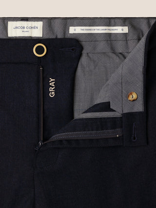 Gray Regular Chino Pants in Navy Blue Melange Wool Comfort Flannel 4