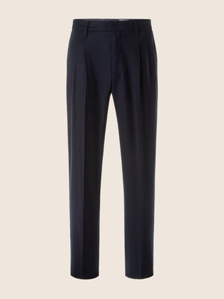 Pantaloni chino Lucas regular in flanella comfort di lana blu navy mélange 1