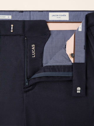 Pantaloni chino Lucas regular in flanella comfort di lana blu navy mélange 4