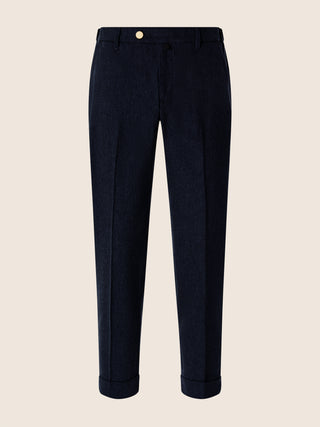 Jannik Regular-Slim Chino Pants in Navy Blue Melange Vitale Barberis Canonico Comfort Flannel