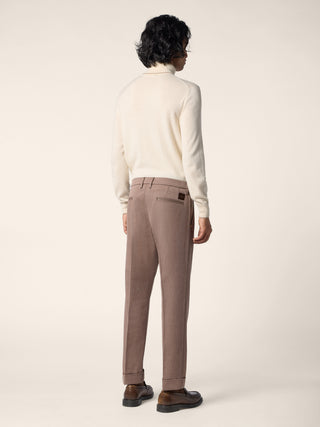 Jannik Regular-Slim Chino Pants in Camel Beige Cotton and Wool Stretch Drill 4