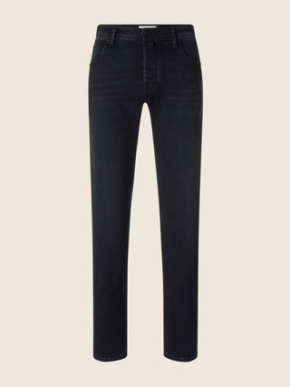 Bard Regular-Slim 5 Pocket Jeans in Organic Cotton Dark Black Stretch Denim with Vintage Wash