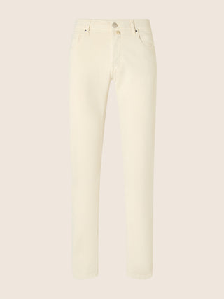 Bard Regular-Slim 5 Pocket Pants in Off White Cotton and Lyocell Stretch Twill