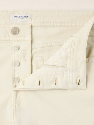 Bard Regular-Slim 5 Pocket Pants in Off White Cotton and Lyocell Stretch Twill 4