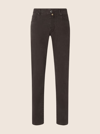 Bard Regular-Slim 5 Pocket Pants in Dark Brown Cotton and Lyocell Stretch Twill