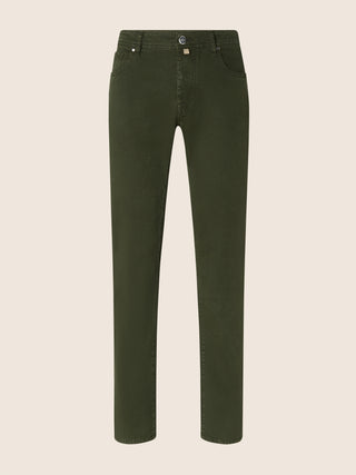 Bard Regular-Slim 5 Pocket Pants in Algae Green Cotton and Lyocell Stretch Twill