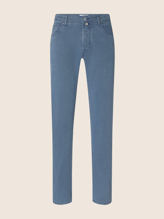 Bard Regular-Slim 5 Pocket Pants in Powder Blue Cotton and Lyocell Stretch Twill