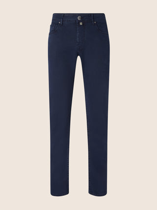 Bard Regular-Slim 5 Pocket Pants in Navy Blue Cotton and Lyocell Stretch Twill