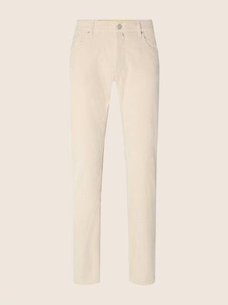 Bard Regular-Slim 5 Pocket Pants in Almond-White Stretch Cotton Corduroy