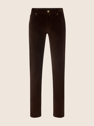 Bard Regular-Slim 5 Pocket Pants in Wine Red Stretch Cotton Corduroy
