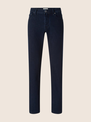 Bard Regular-Slim 5 Pocket Jeans in Dark Blue Super Stretch Soft Denim with Rinse Wash