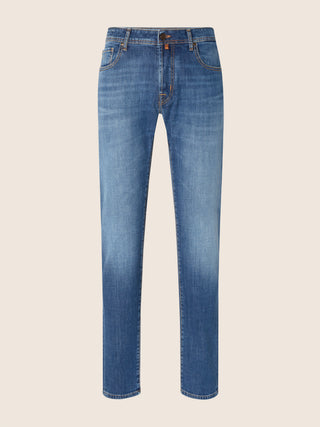 Bard Regular-Slim 5 Pocket Jeans in Light Blue Comfort Denim with Vintage Wash