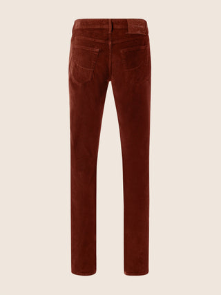 Pantalones Nick 5 bolsillos entallados de terciopelo stretch milrayas rojo 3