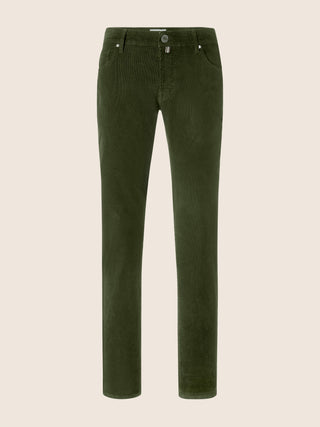 Pantalones Nick 5 bolsillos entallados de terciopelo stretch milrayas verde militar 1