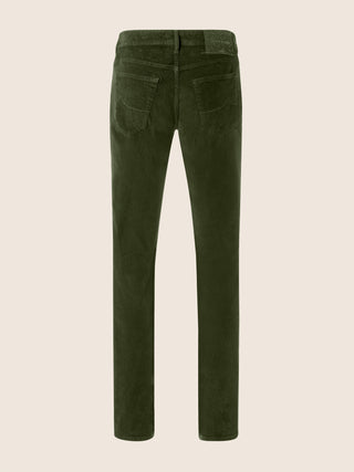 Pantalones Nick 5 bolsillos entallados de terciopelo stretch milrayas verde militar 4