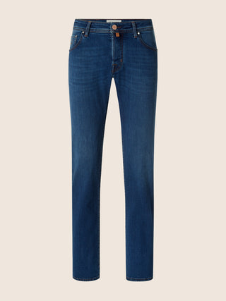 Nick Slim Super-Slim 5 Pocket Jeans in Medium Blue Super Stretch Soft Denim with Vintage Wash