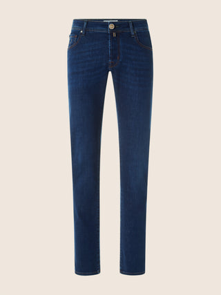 Nick Slim Super-Slim 5 Pocket Jeans in Medium Blue Power Stretch Denim with Vintage Wash 1