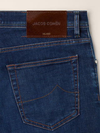 Nick Slim Super-Slim 5 Pocket Jeans in Medium Blue Power Stretch Denim with Vintage Wash 2