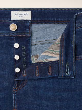 Nick Slim Super-Slim 5 Pocket Jeans in Medium Blue Power Stretch Denim with Vintage Wash 5
