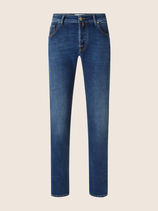 Bard Fast Regular-Slim 5 Pocket Jeans in Light Blue Power Stretch Denim with Vintage Wash
