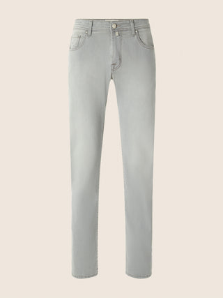 Bard Fast Regular-Slim 5 Pocket Jeans in Light Grey Super Stretch Denim with Stone Wash