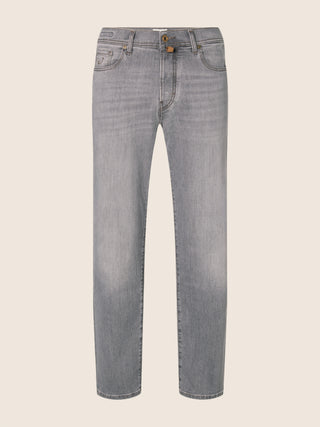 Edo Regular-Straight 5 Pocket Jeans in Black Stretch Denim with Vintage Wash 1