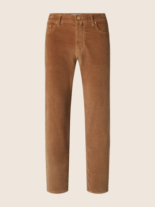 Edo Regular-Straight 5 Pocket Pants in Coffee Brown Stretch Cotton Corduroy